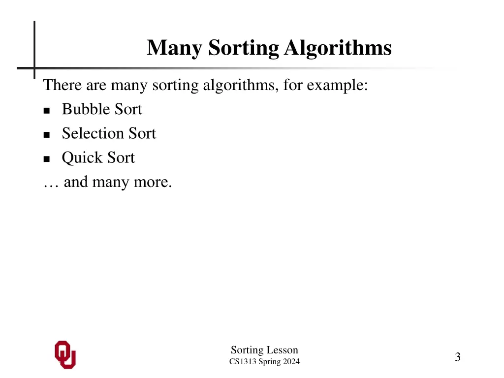 many sorting algorithms