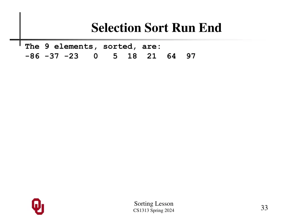 selection sort run end