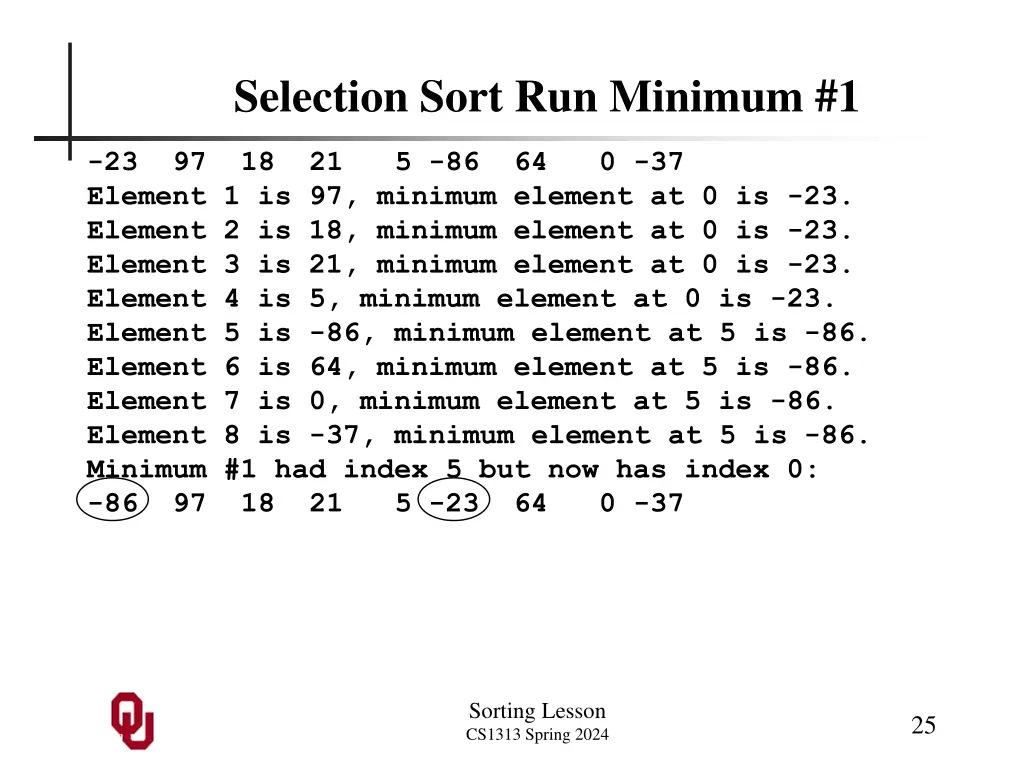 selection sort run minimum 1