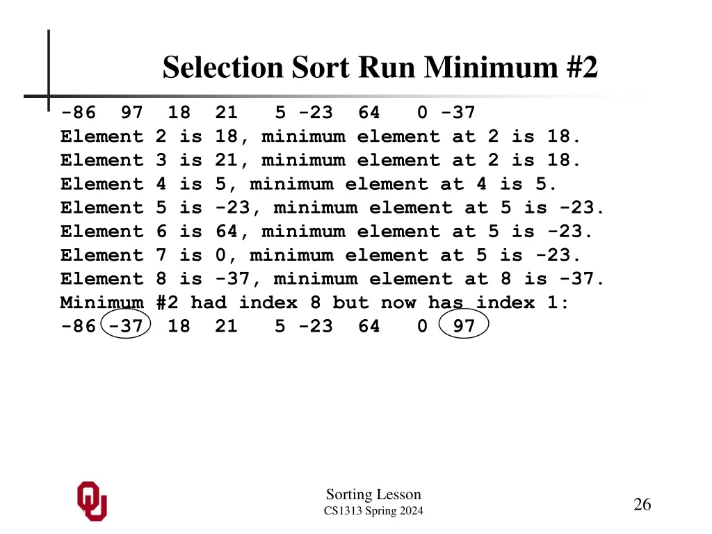 selection sort run minimum 2