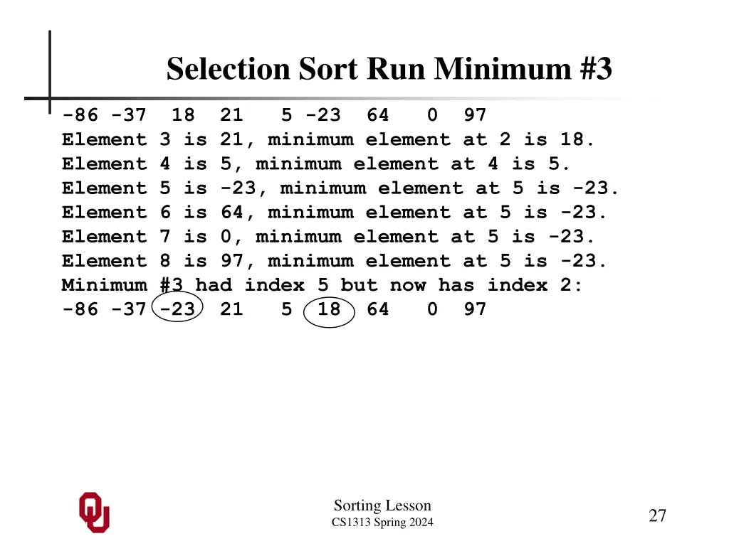 selection sort run minimum 3