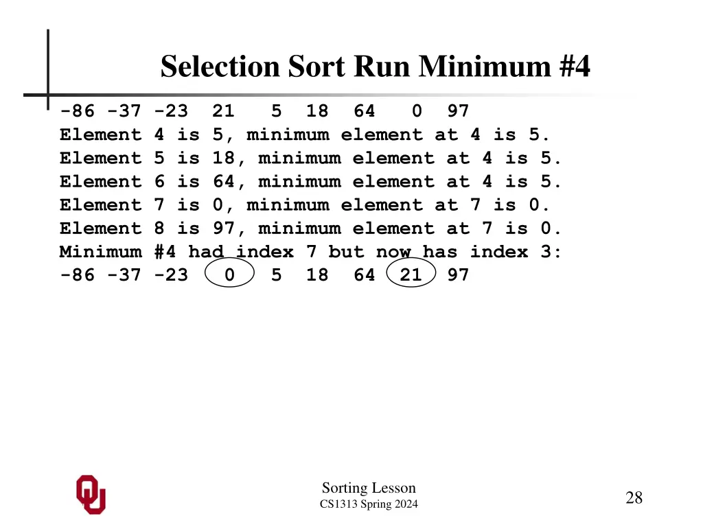 selection sort run minimum 4