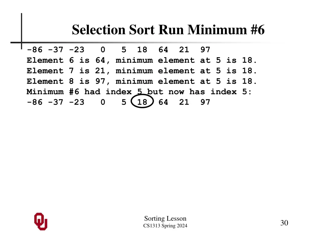 selection sort run minimum 6