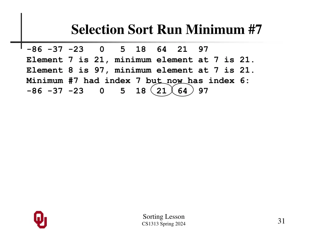 selection sort run minimum 7