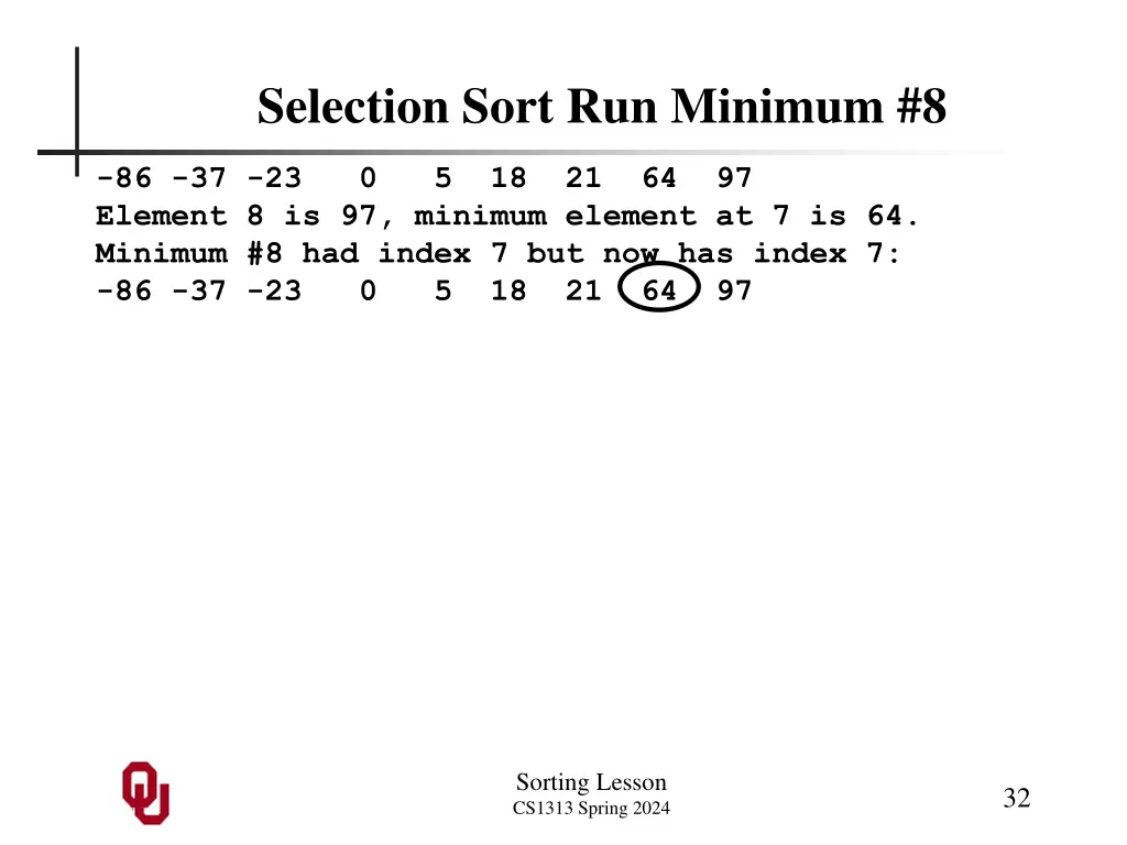 selection sort run minimum 8