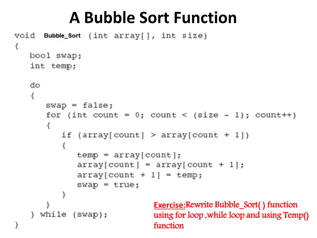 a bubble sort function