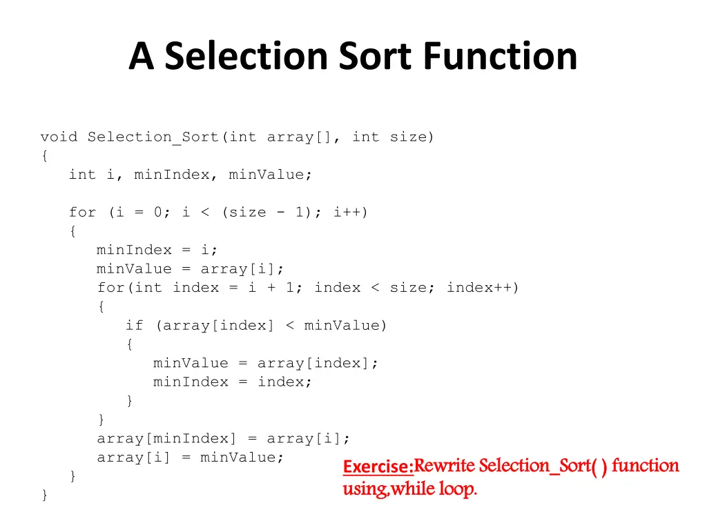 a selection sort function