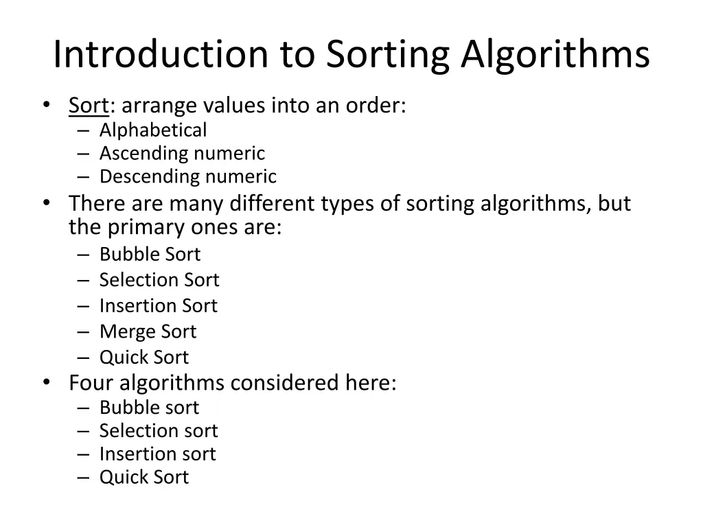 introduction to sorting algorithms