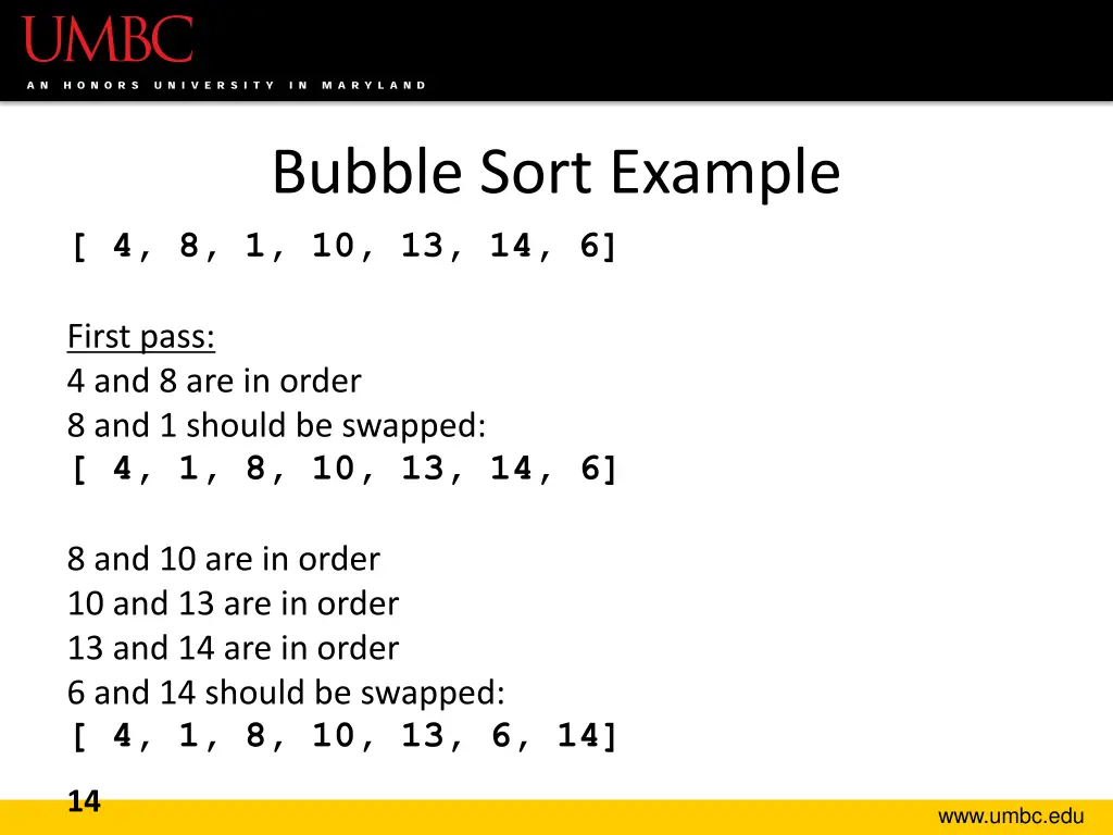 bubble sort example 4 8 1 10 13 14 6