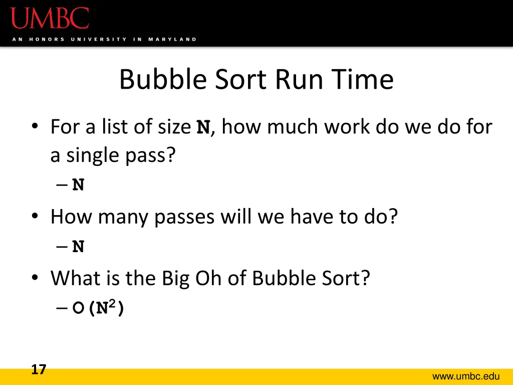 bubble sort run time