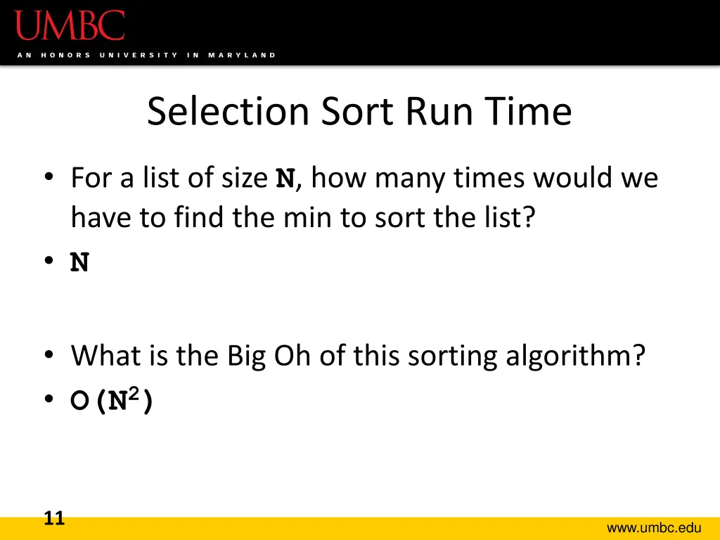 selection sort run time 1