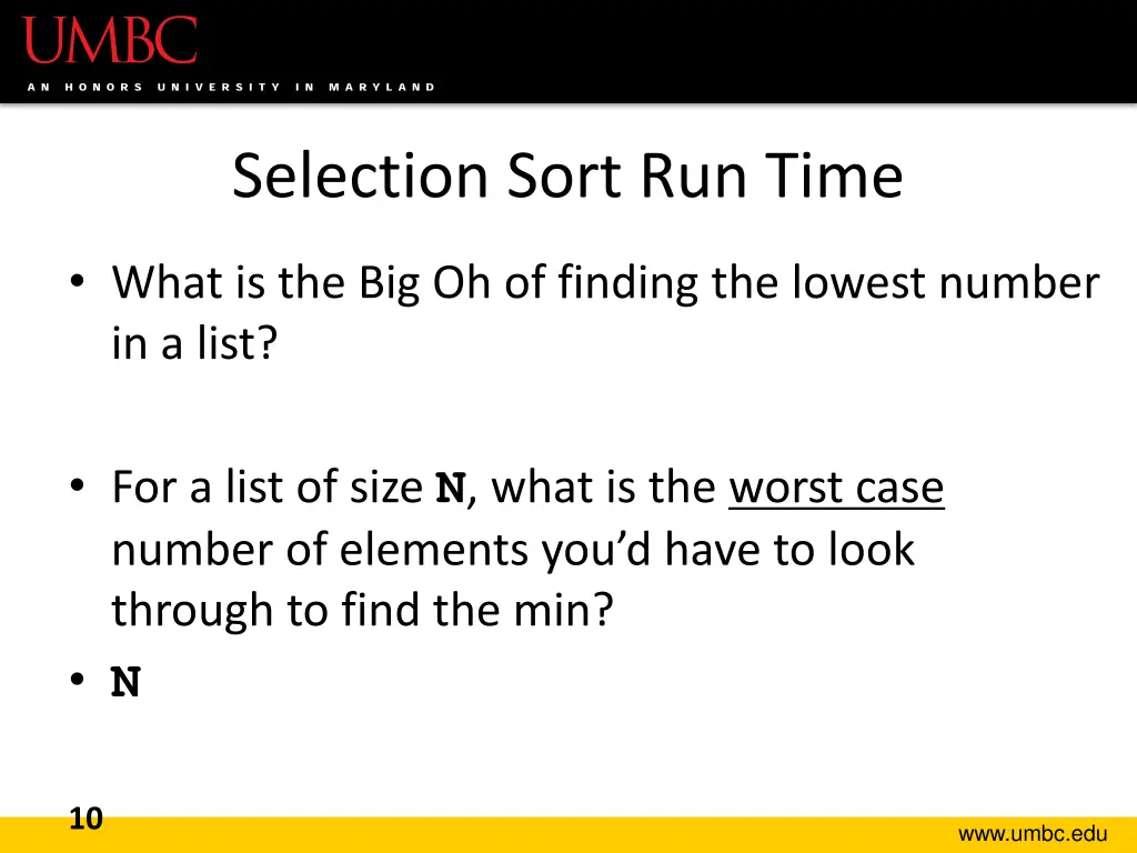 selection sort run time