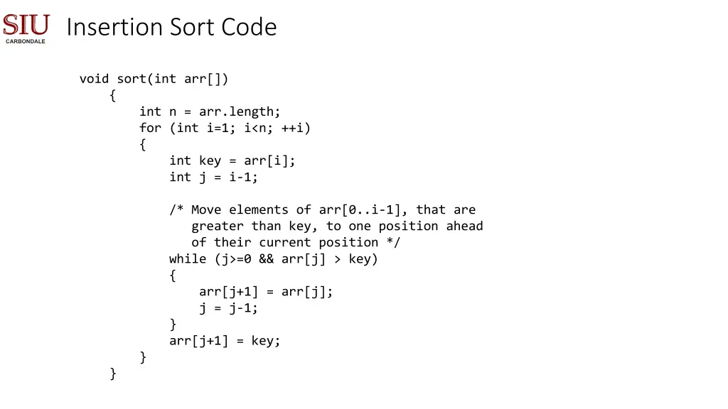 insertion sort code