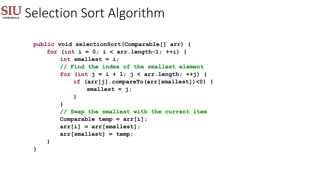 selection sort algorithm