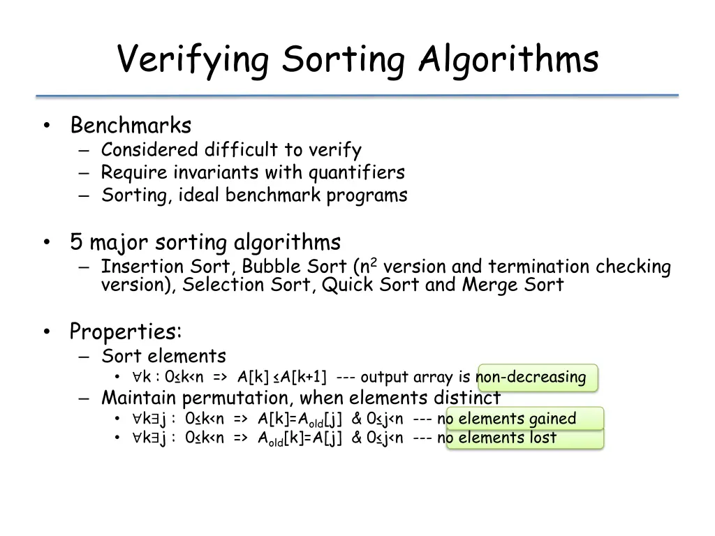 verifying sorting algorithms