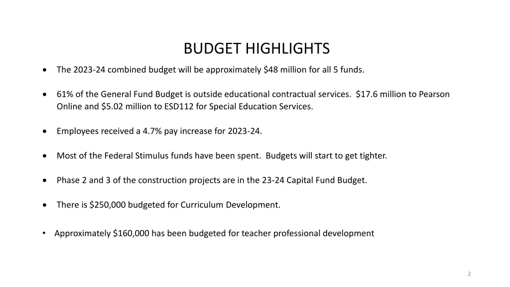 budget highlights