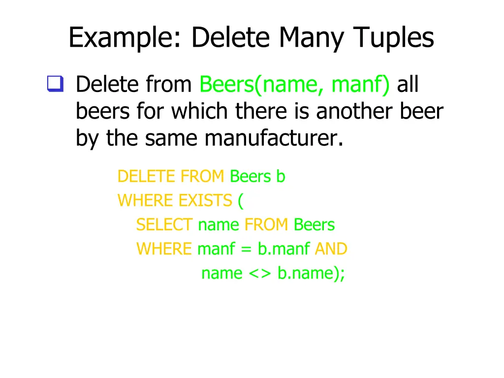 example delete many tuples