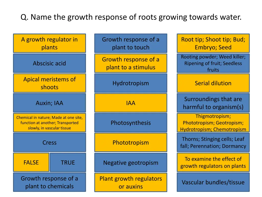 q name the growth response of roots growing