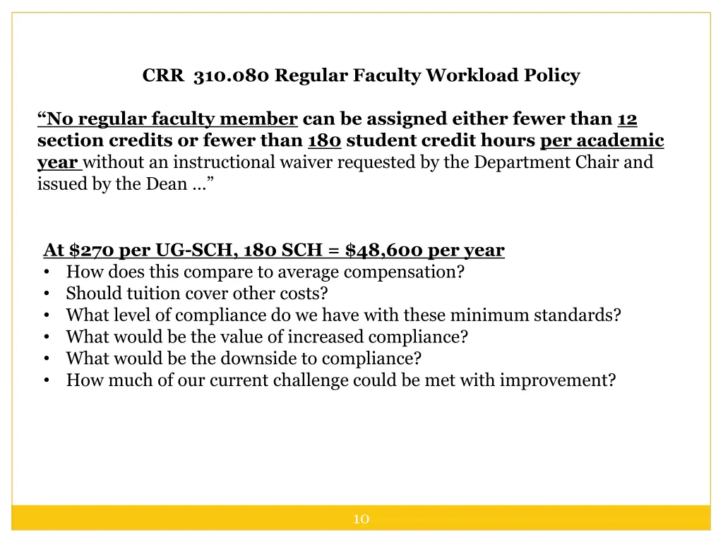 crr 310 080 regular faculty workload policy