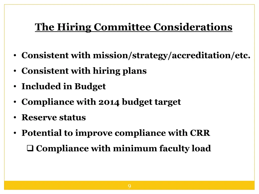 the hiring committee considerations