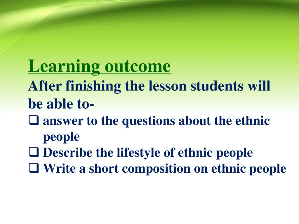 learning outcome after finishing the lesson