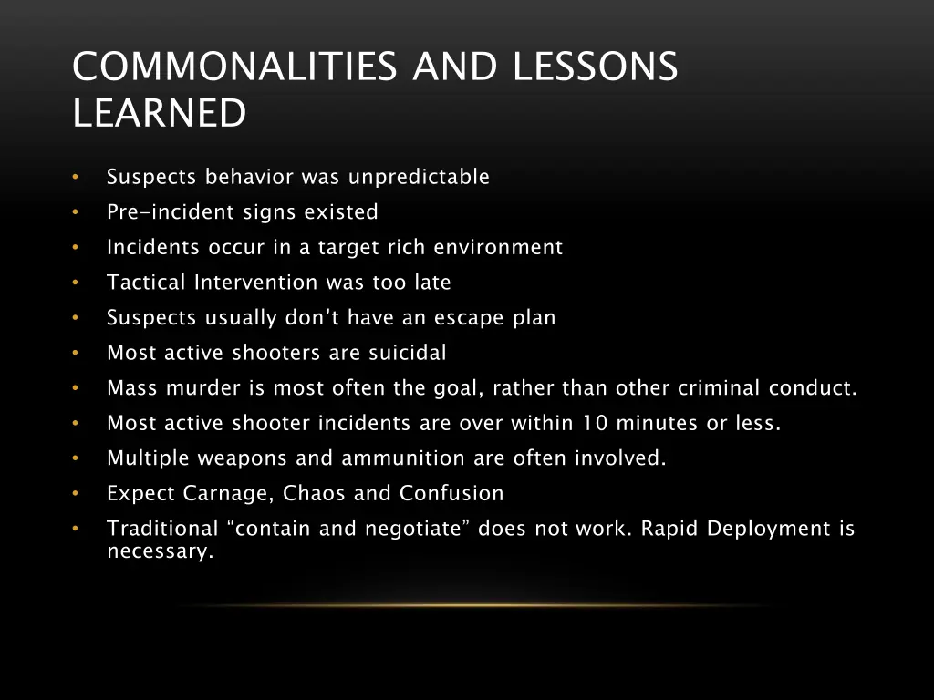 commonalities and lessons learned