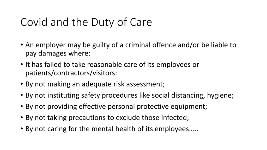 covid and the duty of care