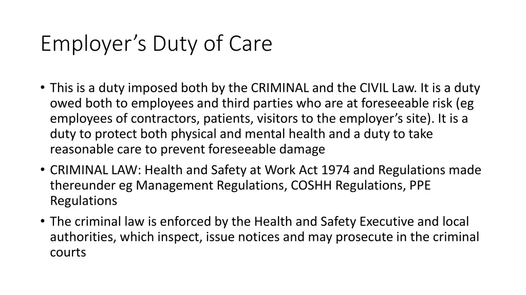 employer s duty of care