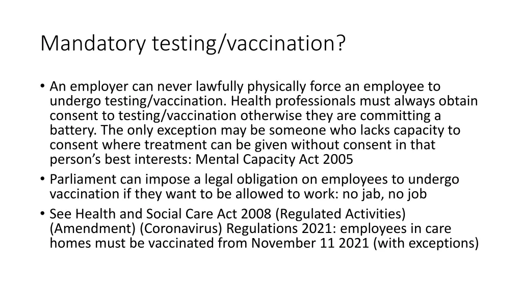 mandatory testing vaccination