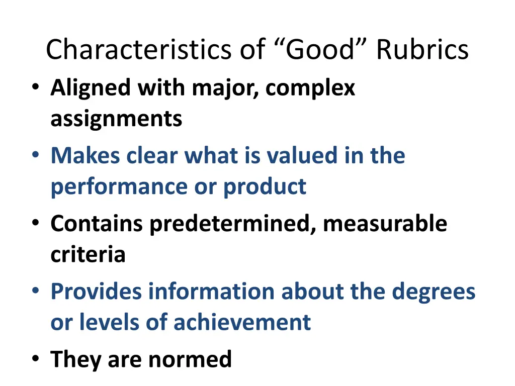 characteristics of good rubrics aligned with