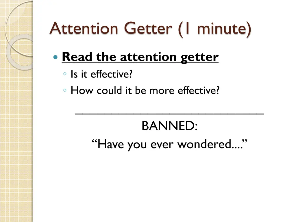 attention getter 1 minute