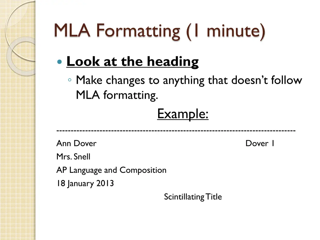 mla formatting 1 minute