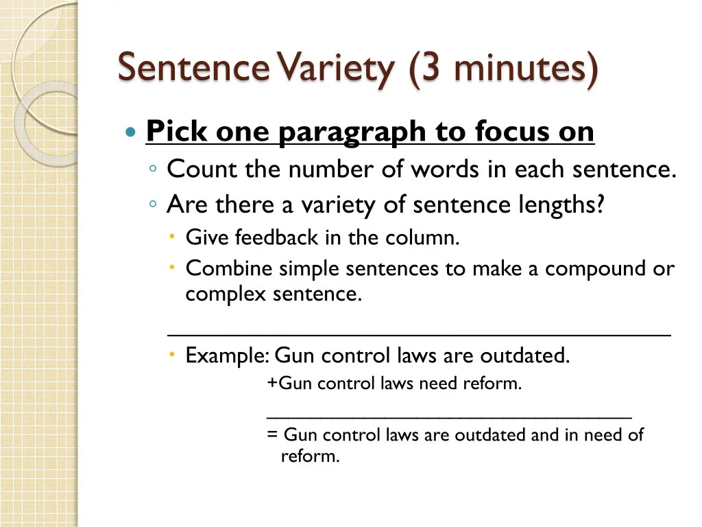 sentence variety 3 minutes