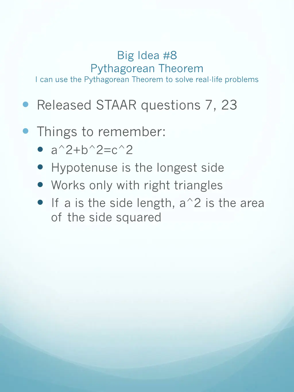 big idea 8 pythagorean theorem