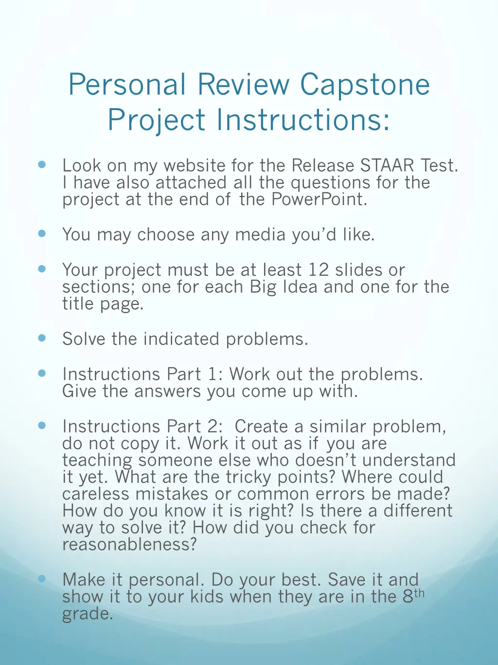 personal review capstone project instructions