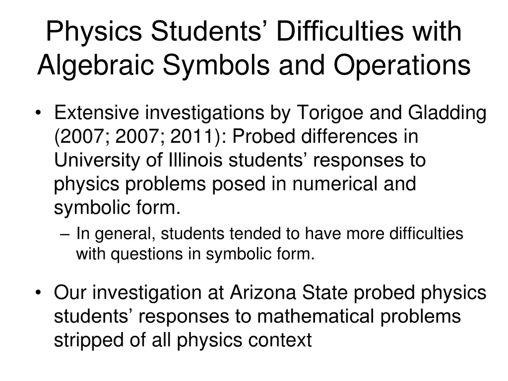 physics students difficulties with algebraic