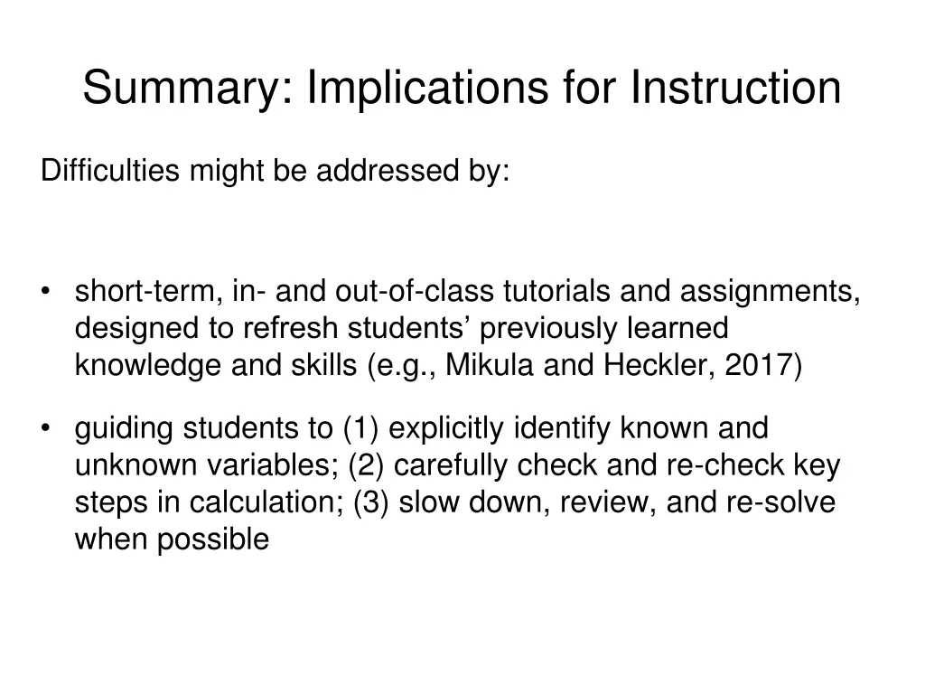 summary implications for instruction