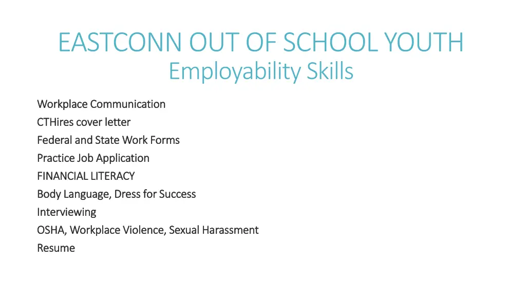 eastconn out of school youth employability skills