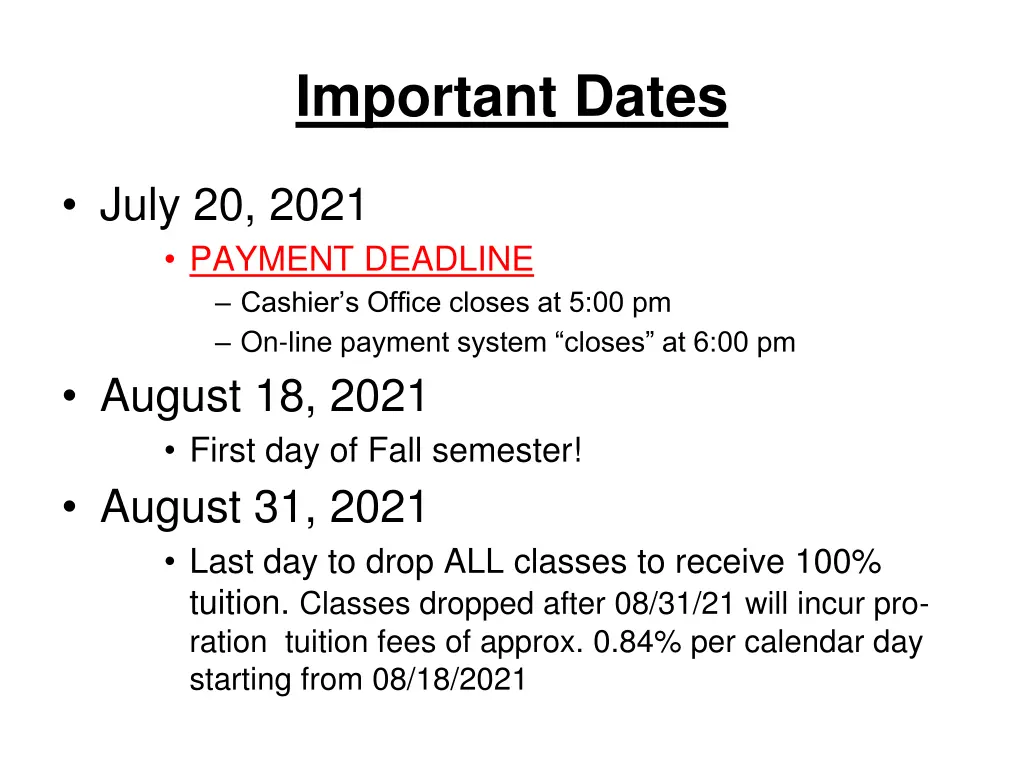 important dates