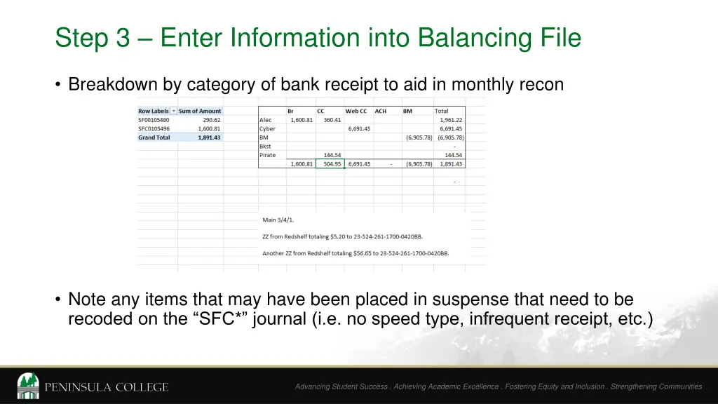 step 3 enter information into balancing file