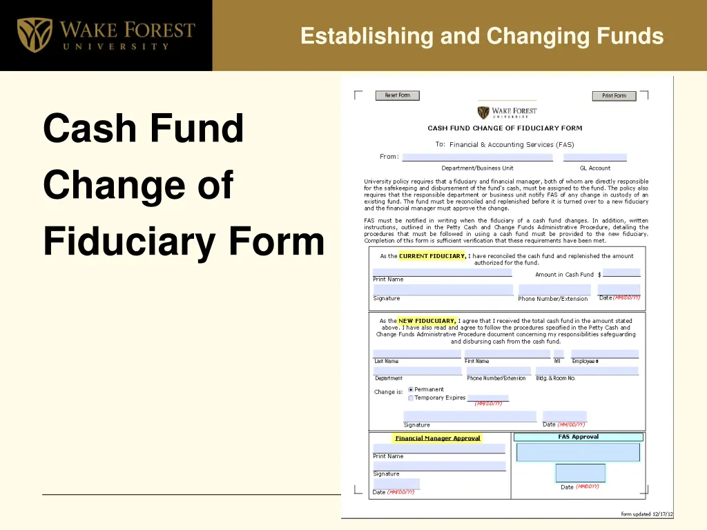 establishing and changing funds 1