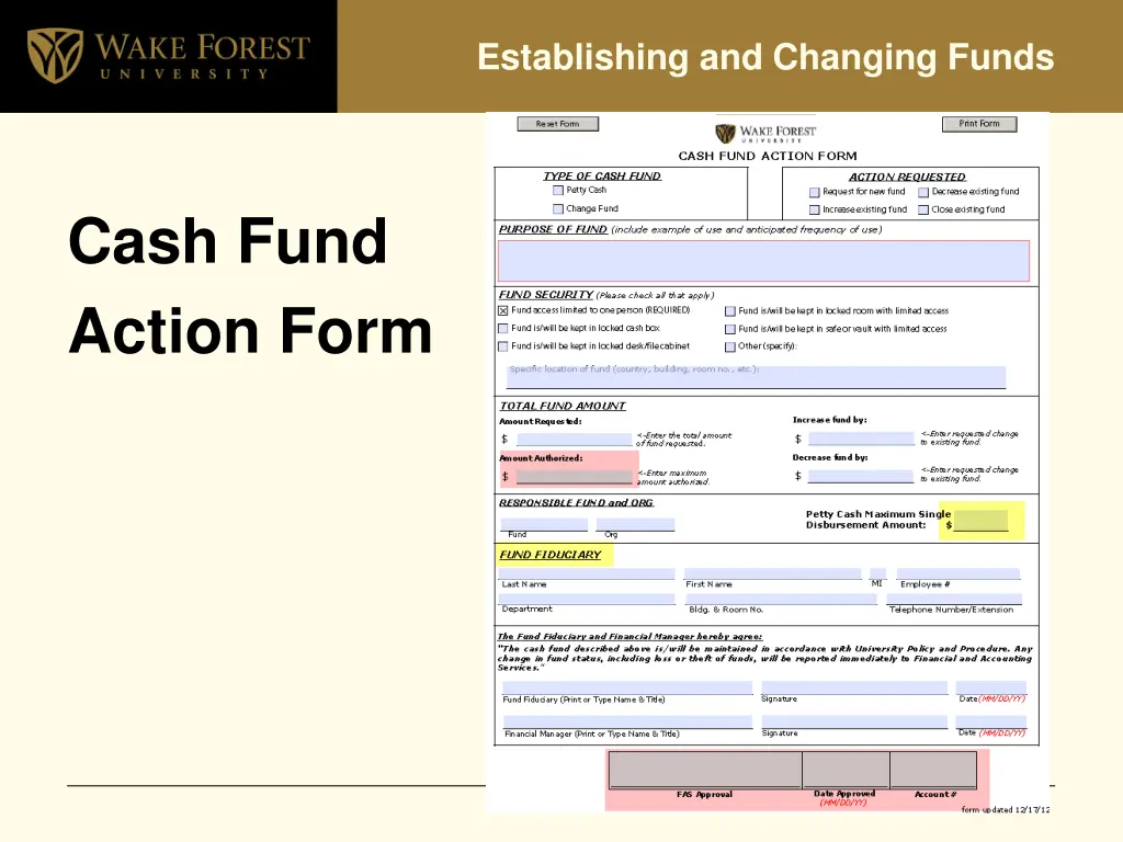 establishing and changing funds