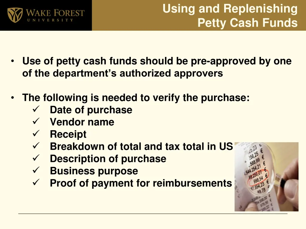 using and replenishing petty cash funds