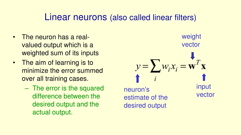 linear neurons also called linear filters