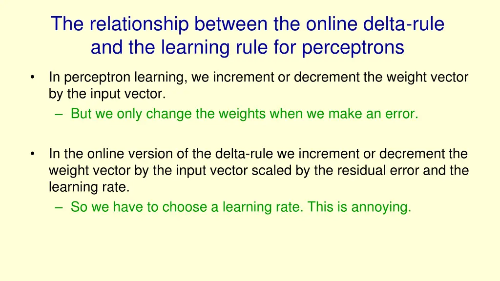 the relationship between the online delta rule