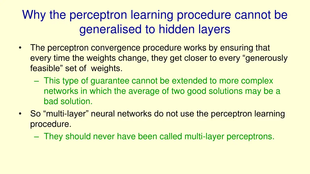 why the perceptron learning procedure cannot