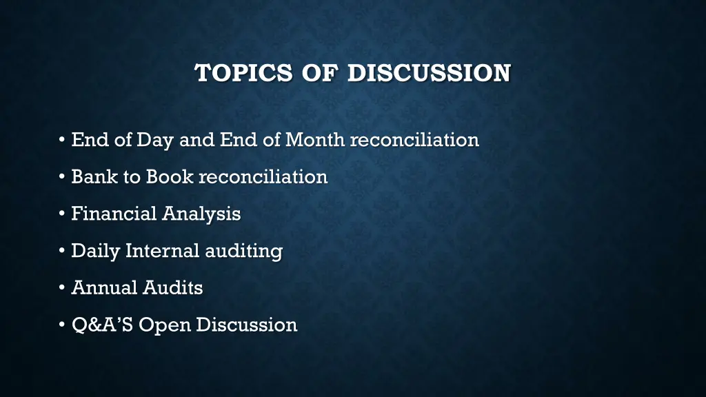 topics of discussion