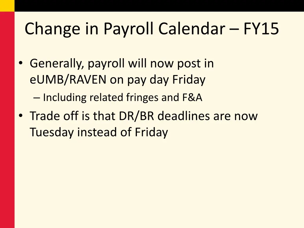 change in payroll calendar fy15