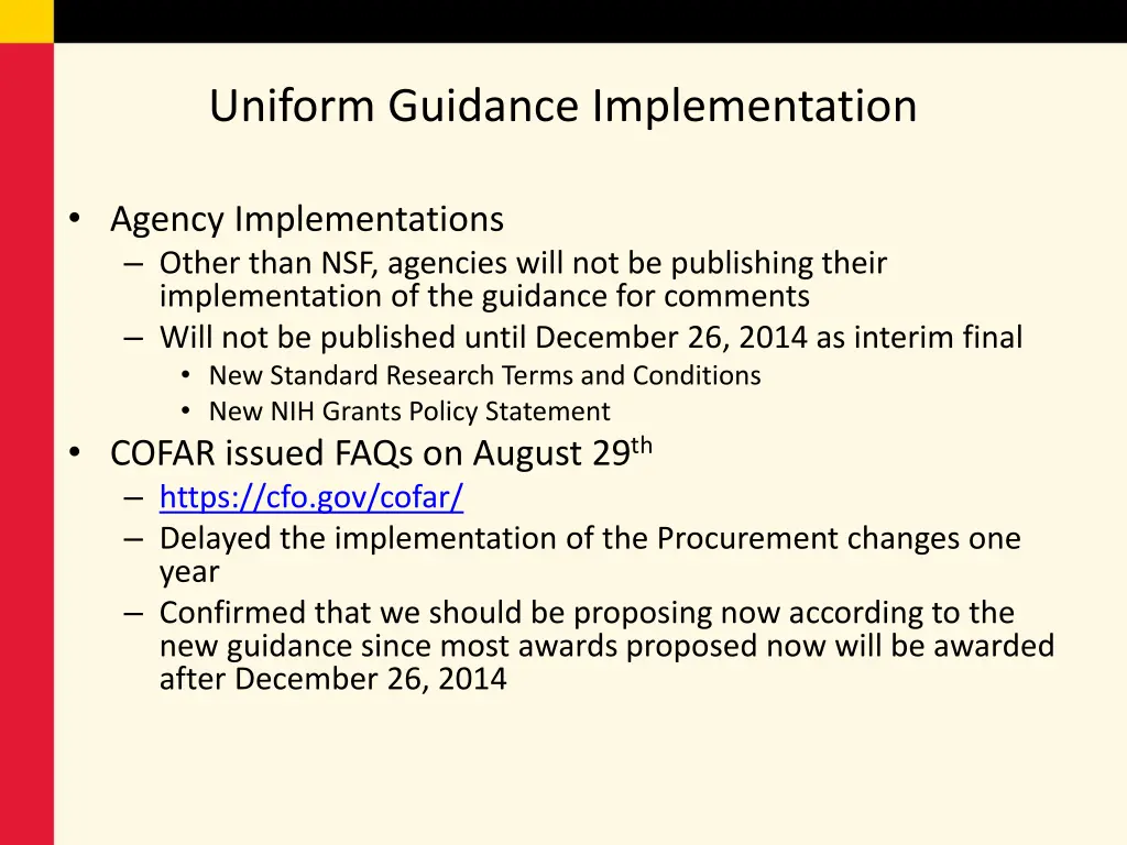 uniform guidance implementation