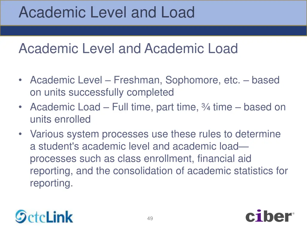 academic level and load